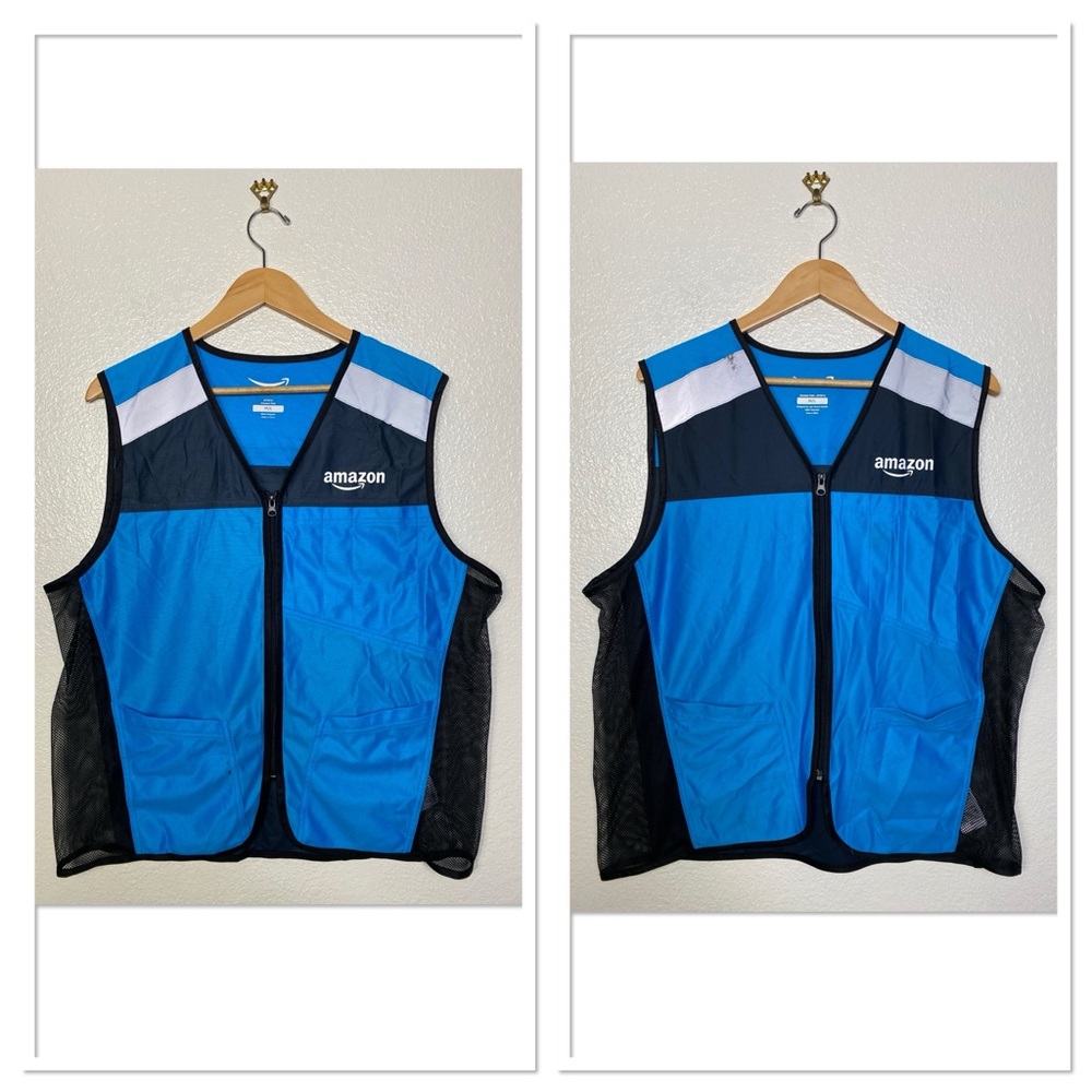 (2) Amazon Vest Mens Medium Large Blue Work Delivery Uniform Adult Unisex
